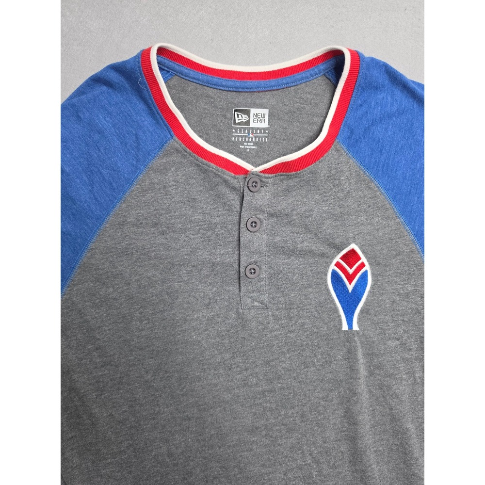 New Era Atlanta Braves Baseball Shirt Men's Small Gray Raglan Sleeve Henley Neck - Picture 3 of 8